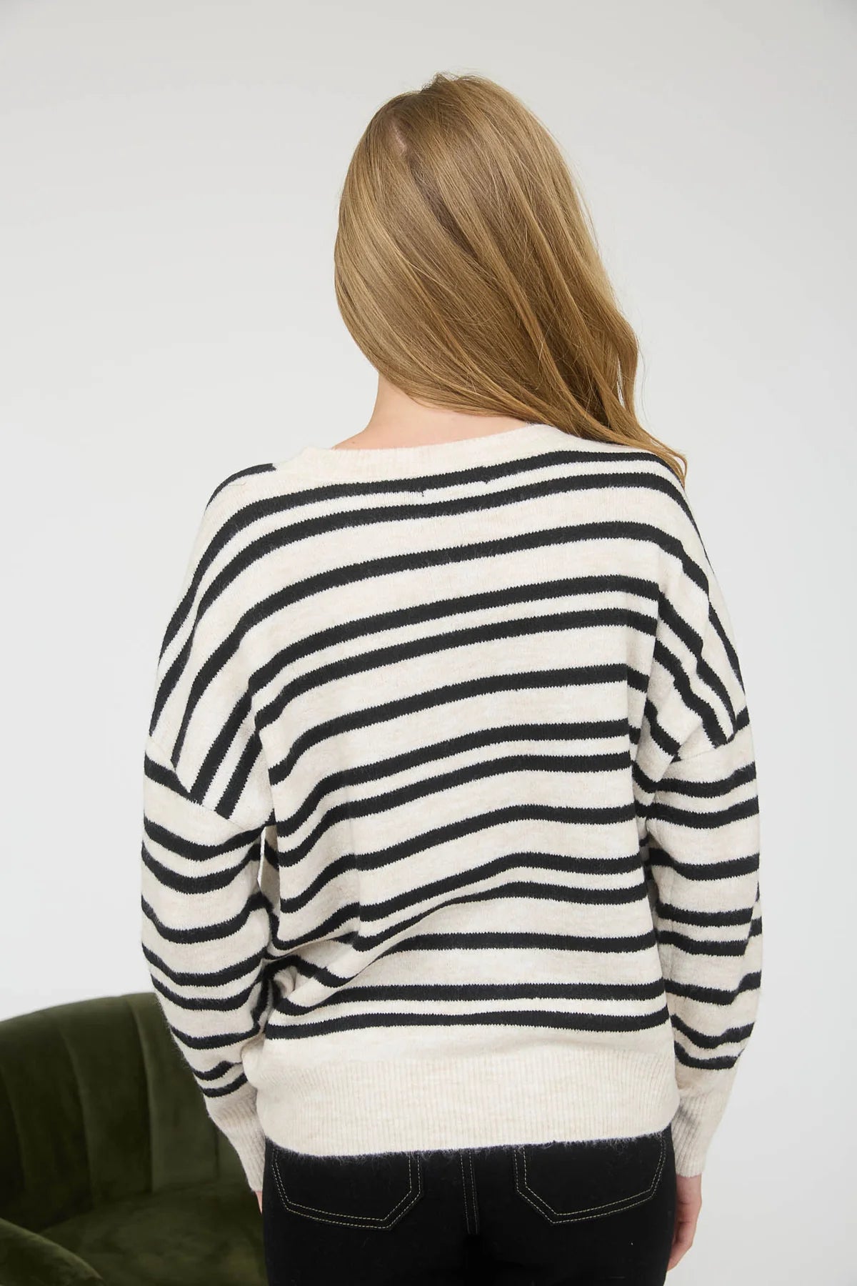 Stripe Front Seam Detail Long Sleeve Sweater