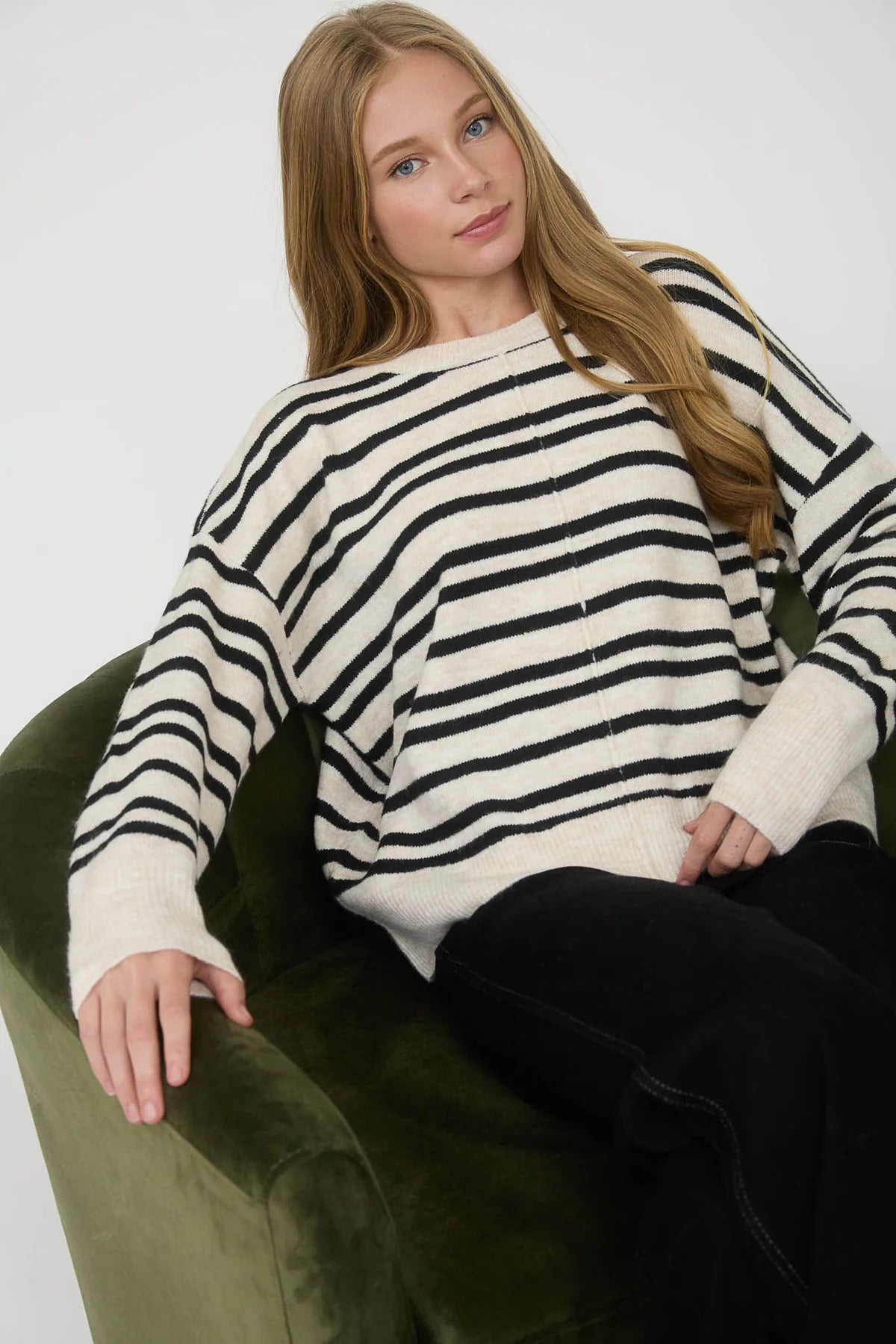 Stripe Front Seam Detail Long Sleeve Sweater