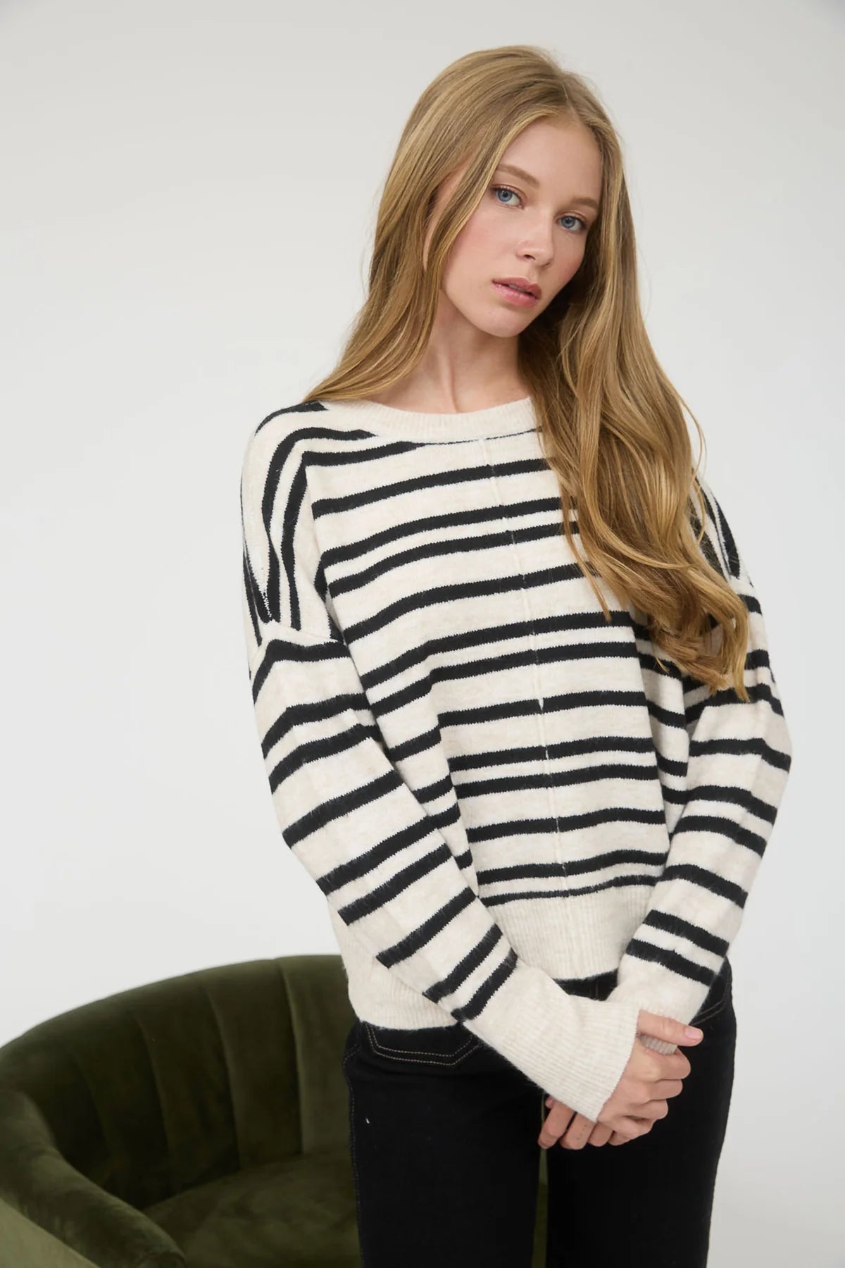 Stripe Front Seam Detail Long Sleeve Sweater