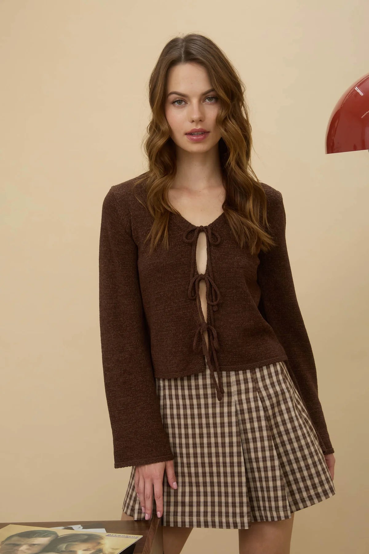 Multi Tie Front Long Sleeve Knit Cardigan