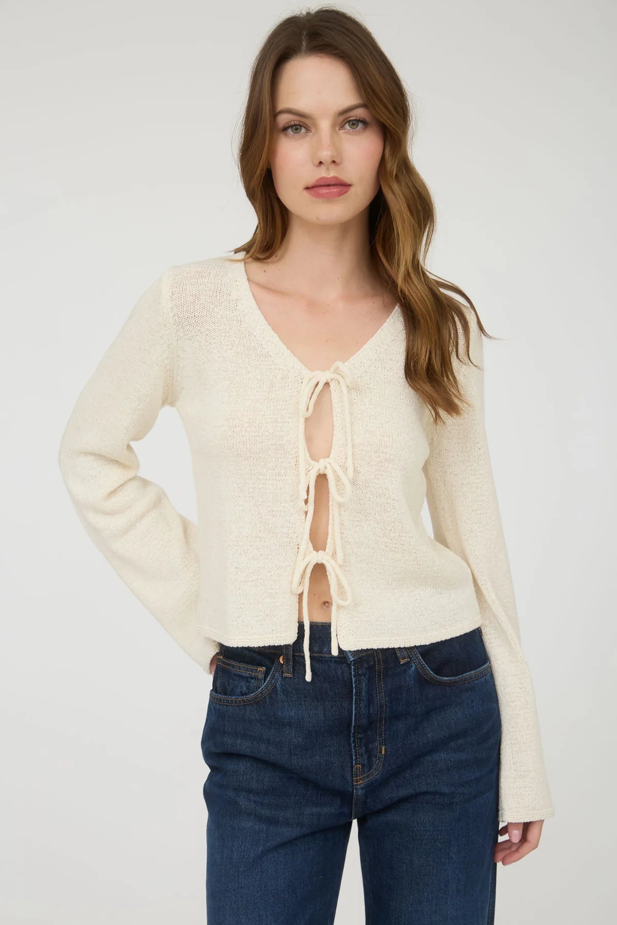 Multi Tie Front Long Sleeve Knit Cardigan