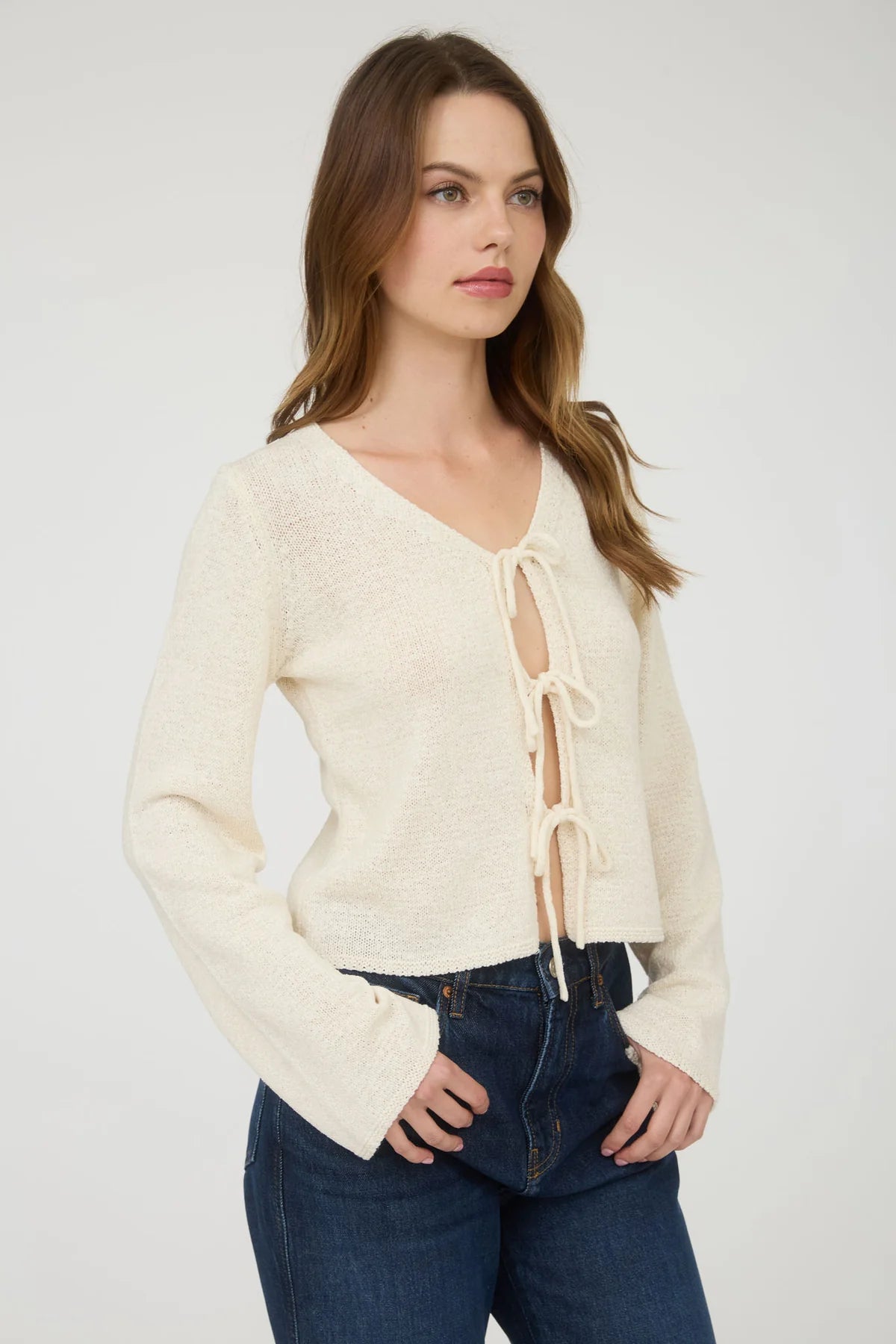 Multi Tie Front Long Sleeve Knit Cardigan