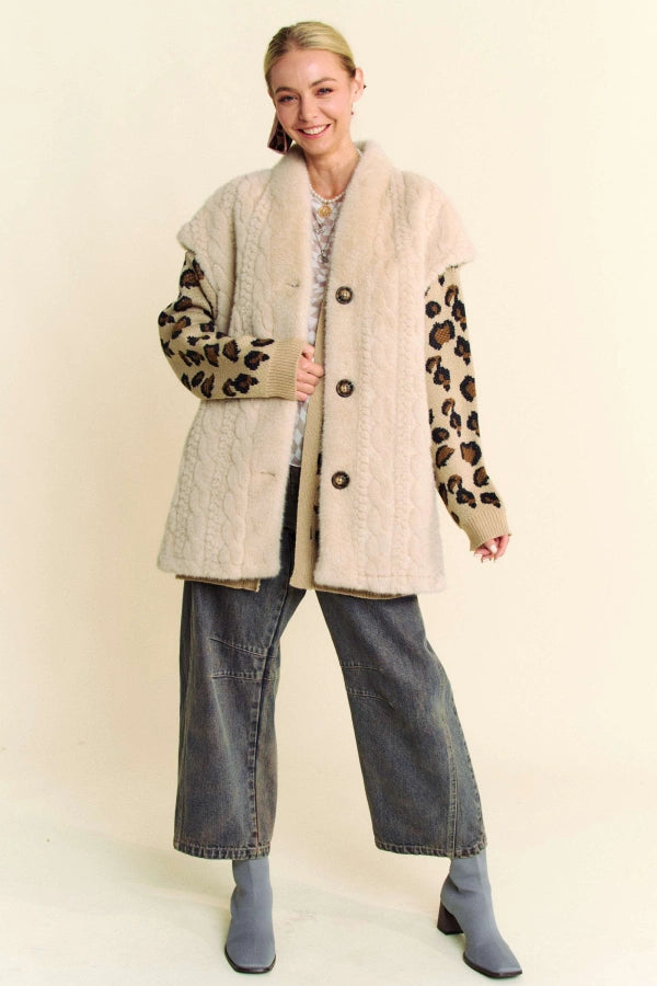 Single Breasted Button Down Fuzzy Fur Vest Jacket