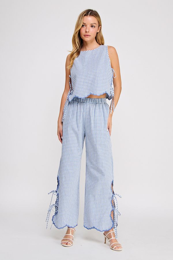 Woven Gingham Elastic Waist Pant