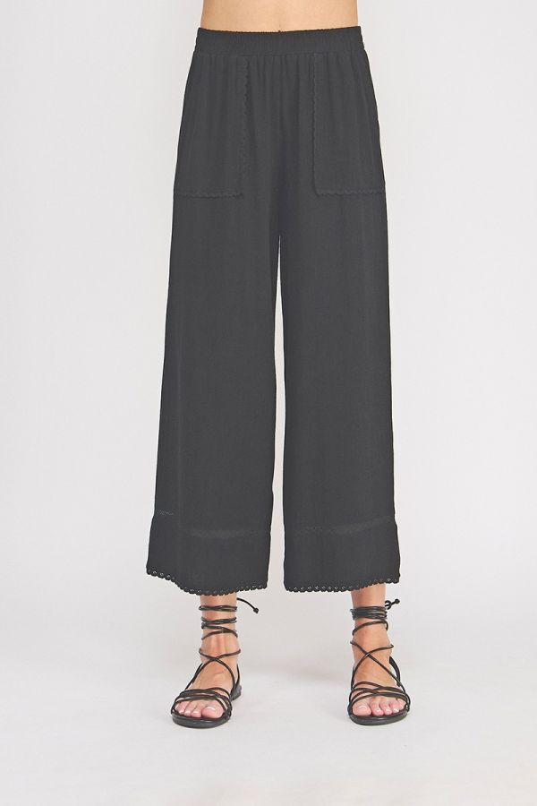 Lace Detail Linen Blend Culottes