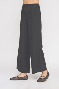 Soft Linen Blend Elastic Waist Pants w/ Trim Detail