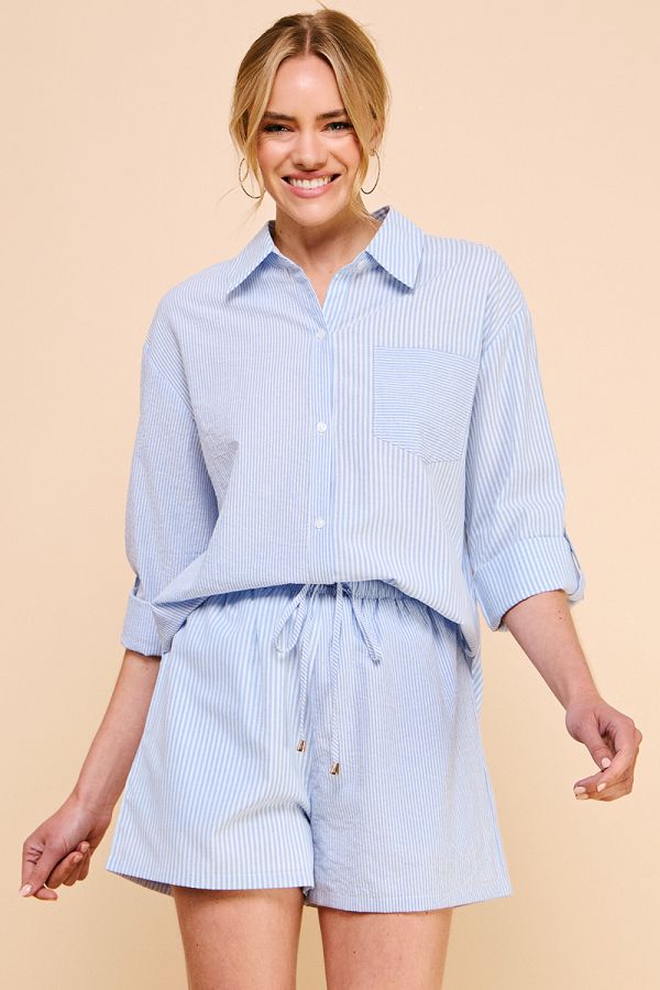 Twin Stripe Cotton Blend Collar Shirt