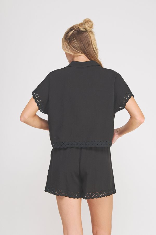 Linen Blend Short Sleeve Dolman Shirt