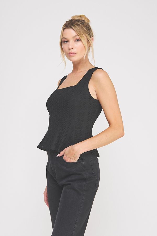 Pointelle Knit Square Neck Bodice with Peplum