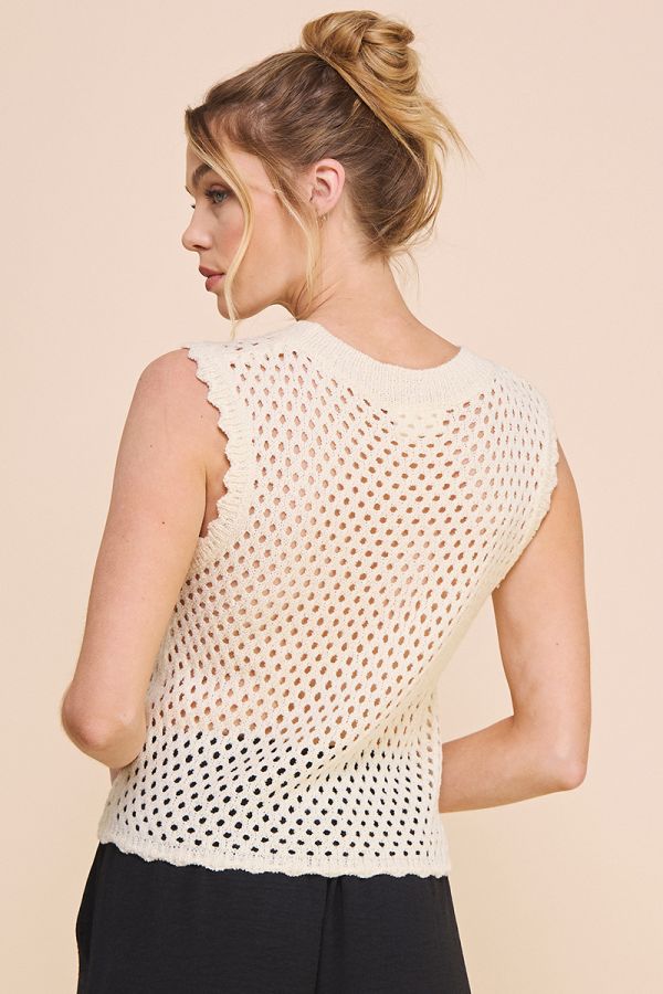 Pointelle Sweater Tank with Scallop Edges