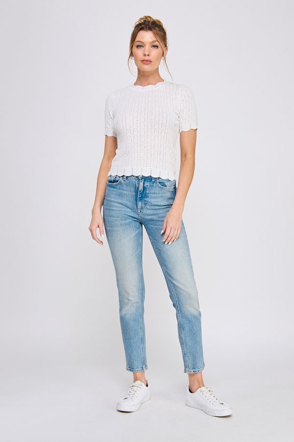 Pointelle Knit Top w/ Scallop Edges