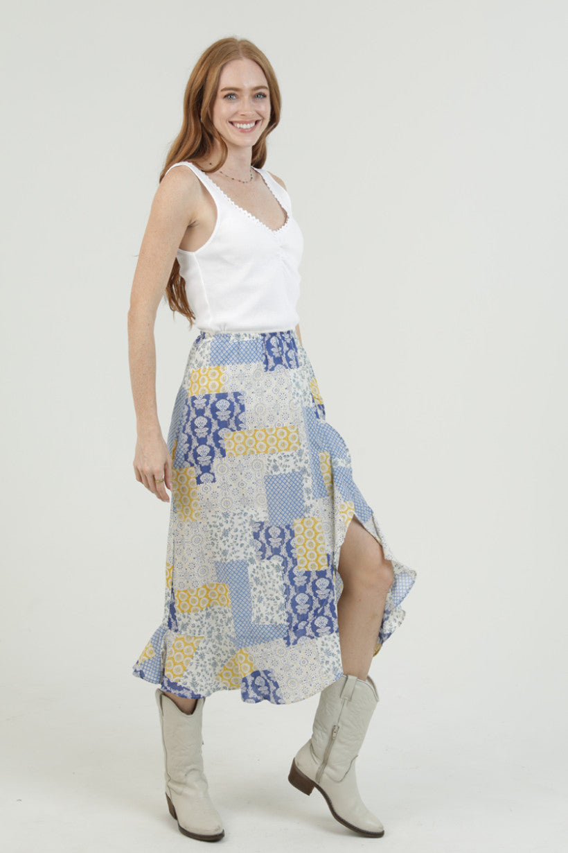 Mid Lenght Ruffle Slit Skirt