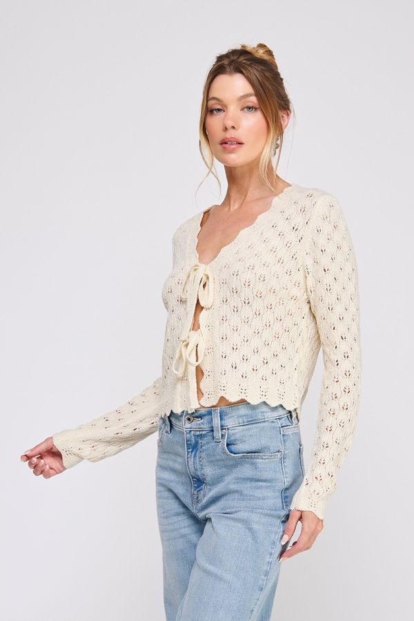 Pointelle Tie Cardigan
