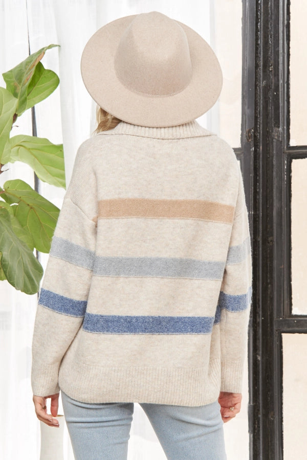 Striped Pullover Collared Sweater