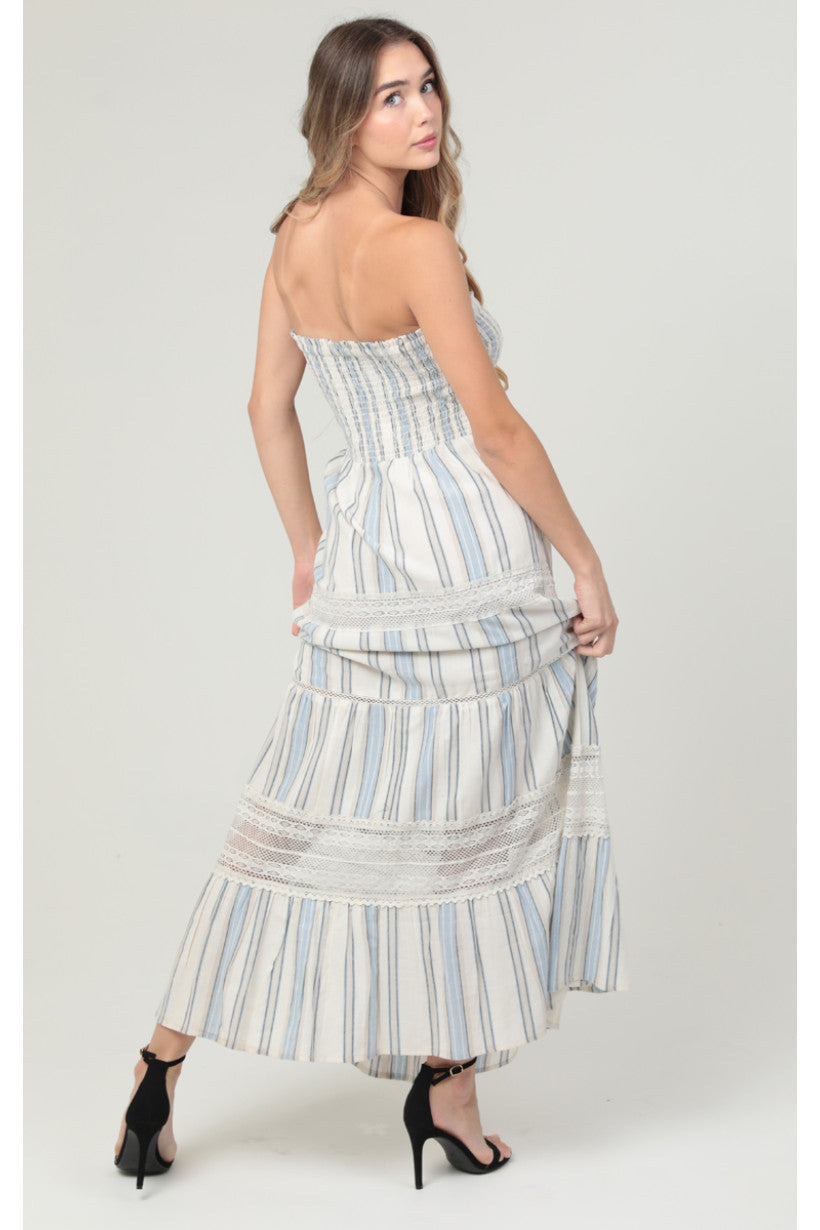 Strapless Maxi Dress w/ Lace Tiers