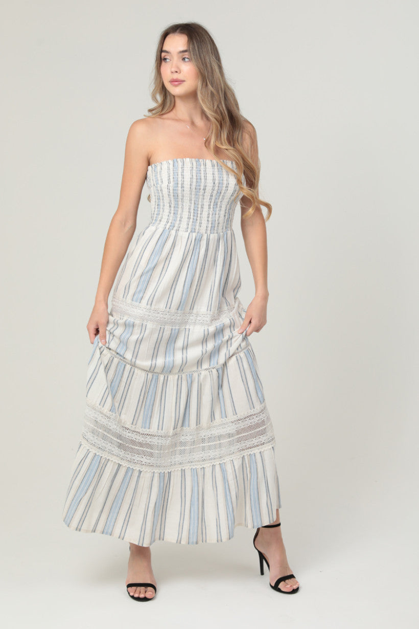 Strapless Maxi Dress w/ Lace Tiers