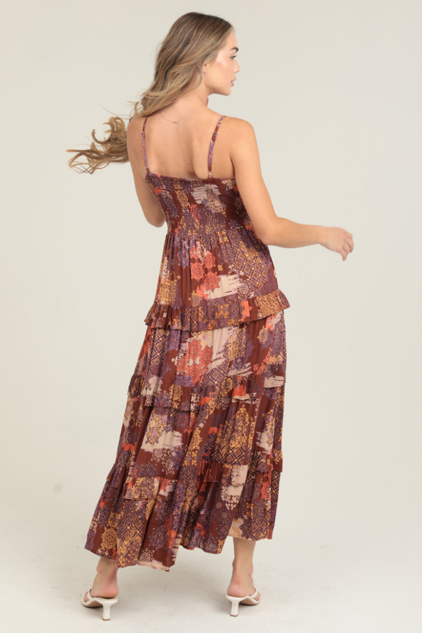 V Neck Spaghetti Strap Tiered Maxi Dress