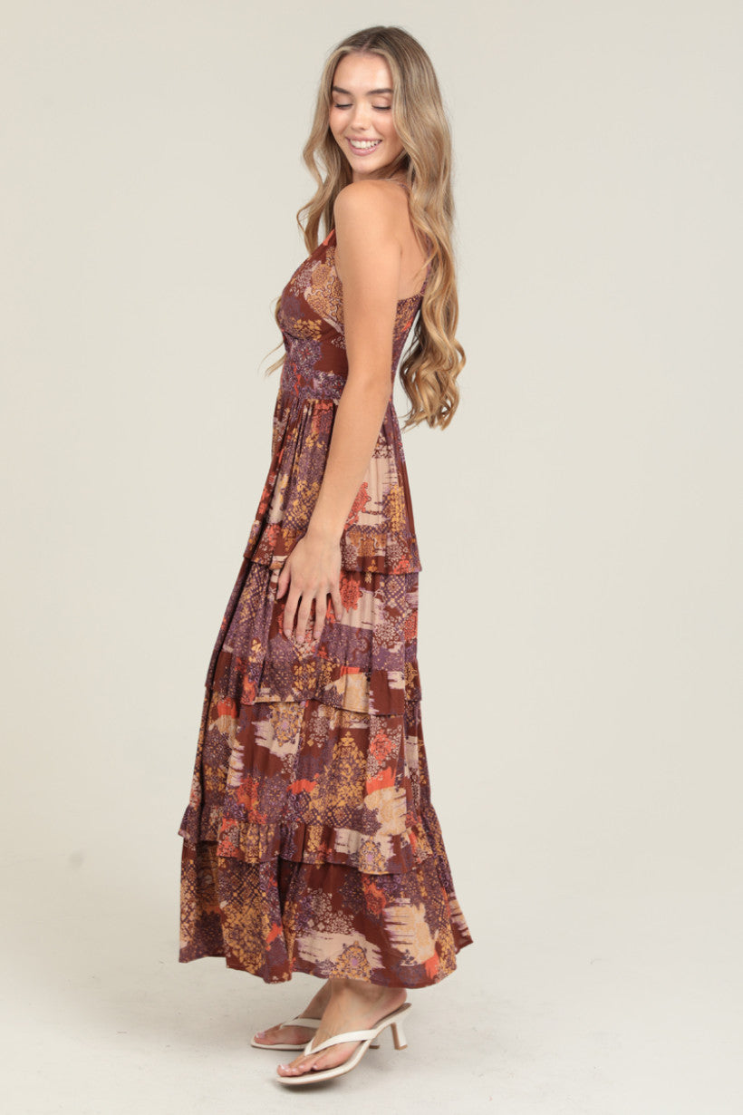 V Neck Spaghetti Strap Tiered Maxi Dress