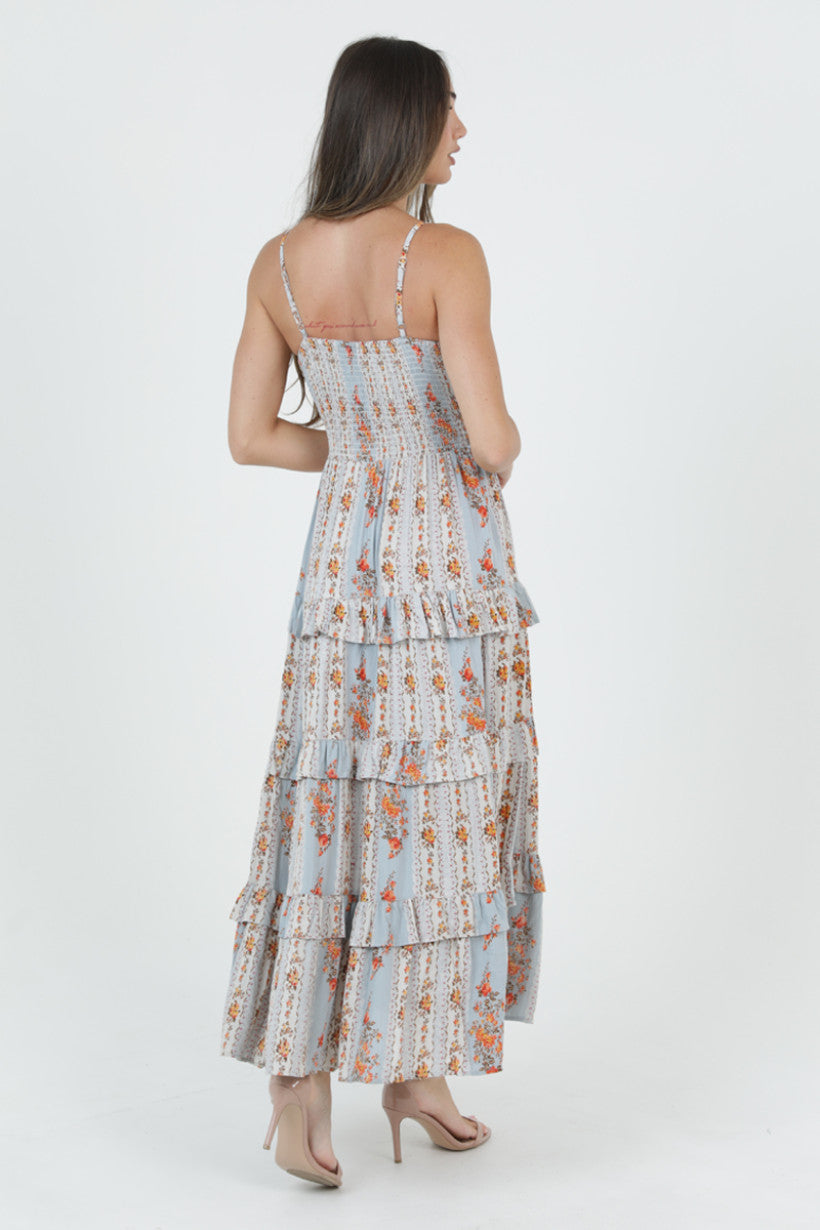 Twist Front Keyhole Maxi Dress w/ Ruffle Tiers