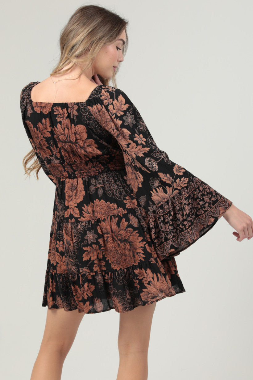 Silver Lurex Bell Sleeve Dress w/ Crochet Detail Neckline