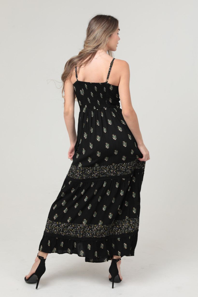 V Neck Spaghetti Strap Twist Front Maxi Dress