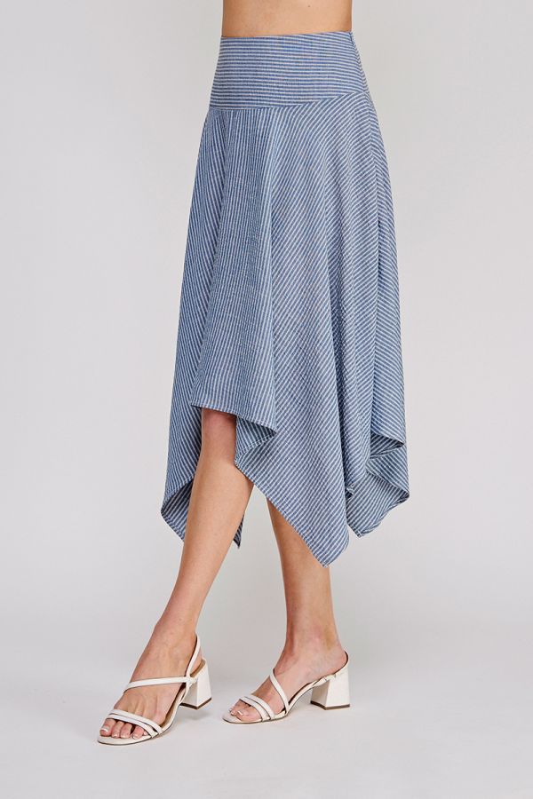 Striped Linen Blend Midi Handkerchief Skirt