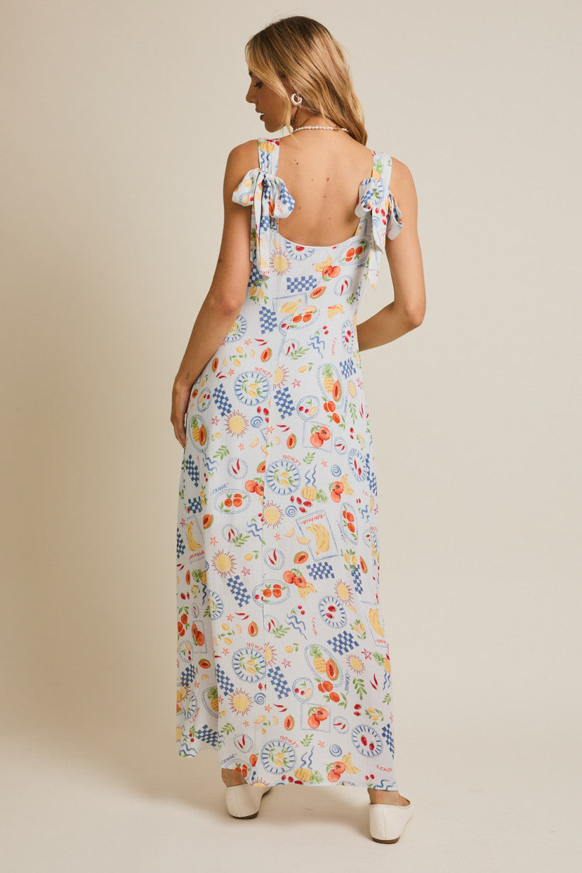 Square Neck Sleeveless Strap Tie Print Dress