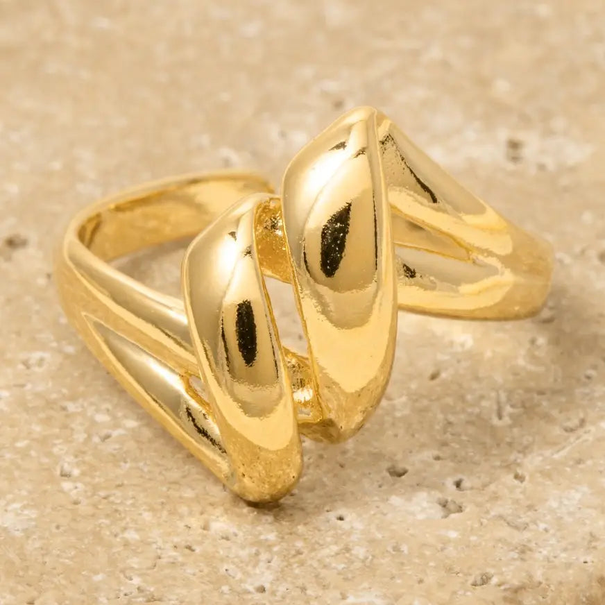 Gold Dipped Intricate Layered Open Metallic Band Ring