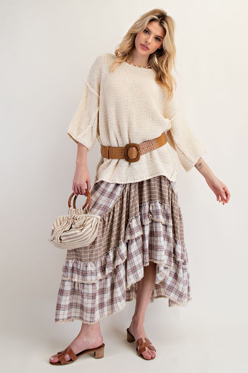 Plaid Mix Crochet Tape Ruffle Skirt