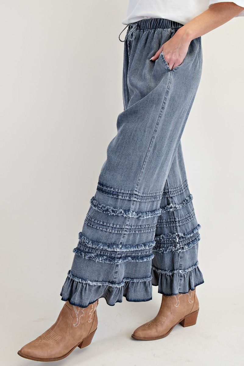 Self Fray Washed Chambray Pants