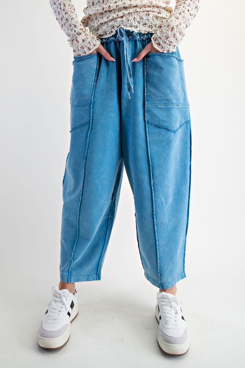Mineral Washed Terry Knit Barrel Pants