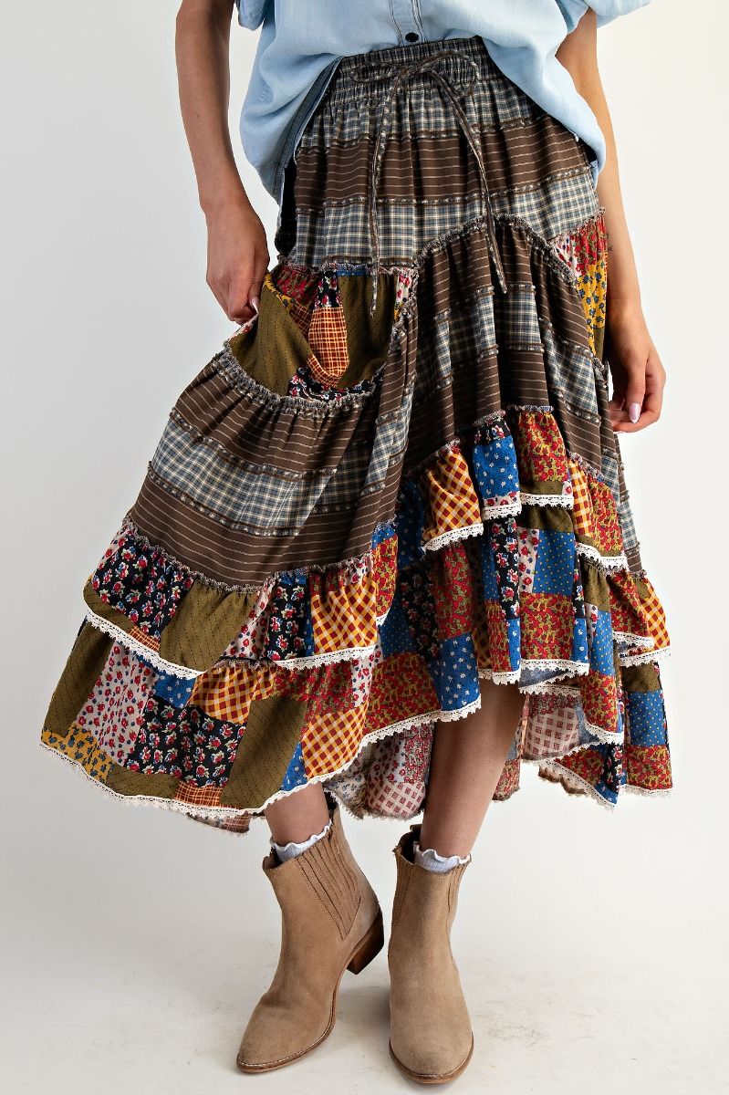 Multi Print Mix Tiered Maxi Skirt