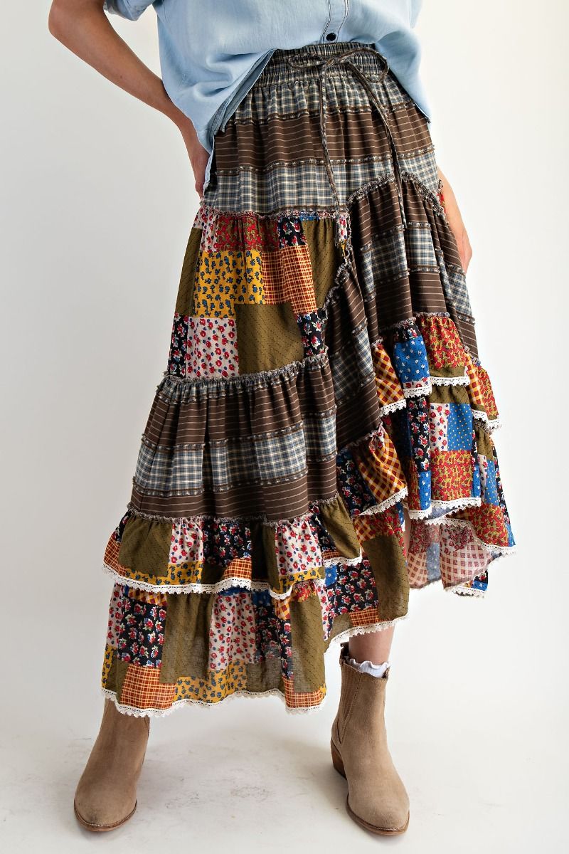 Multi Print Mix Tiered Maxi Skirt