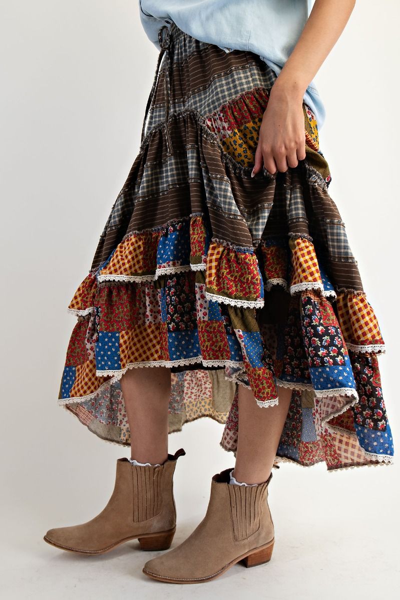 Multi Print Mix Tiered Maxi Skirt