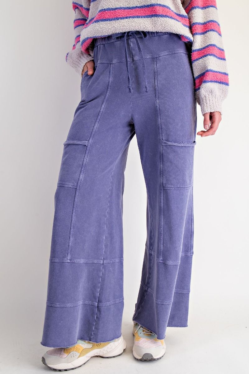 Washed Wide Leg Terry Pants