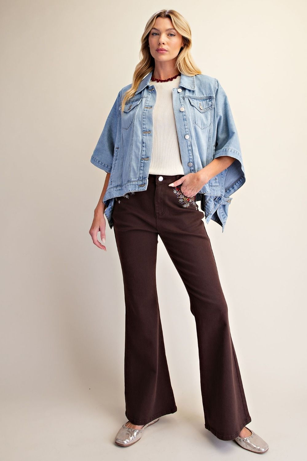 Washed Stretch Twill Bellbottom Pants