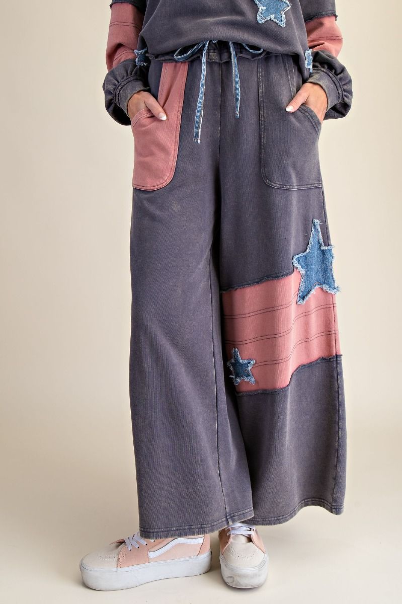Star Patch Detailing Washed Terry Pants