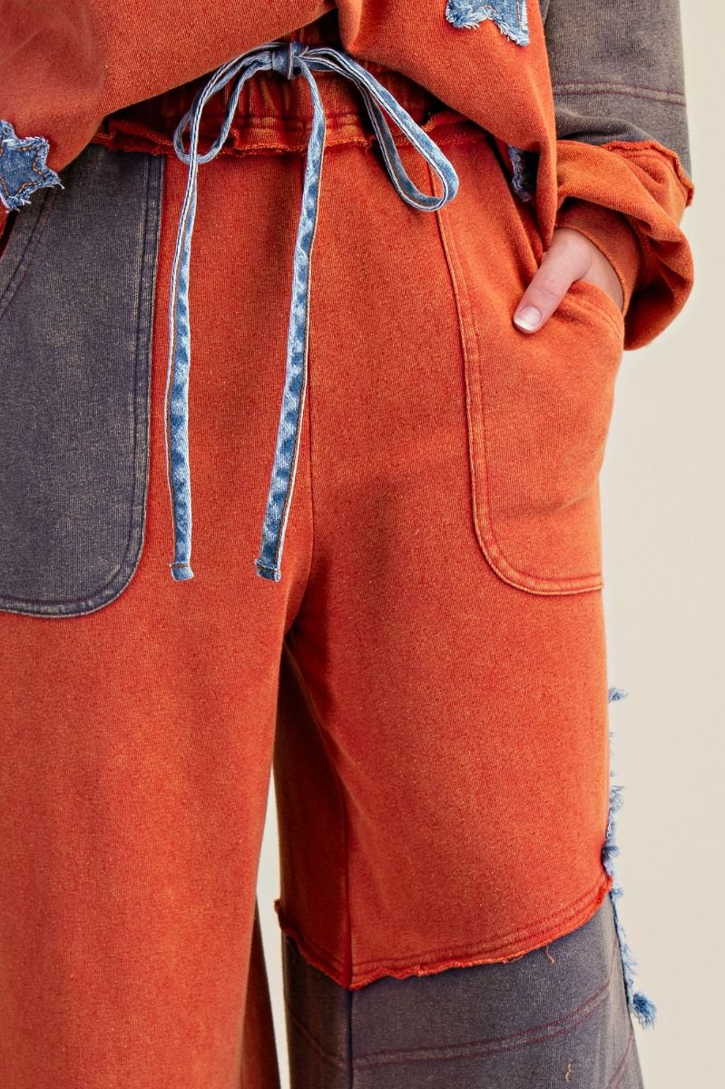 Star Patch Detailing Washed Terry Pants