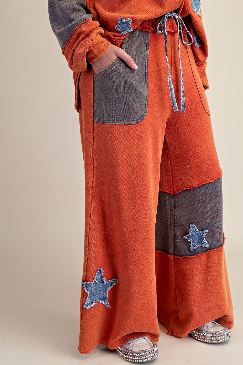 Star Patch Detailing Washed Terry Pants