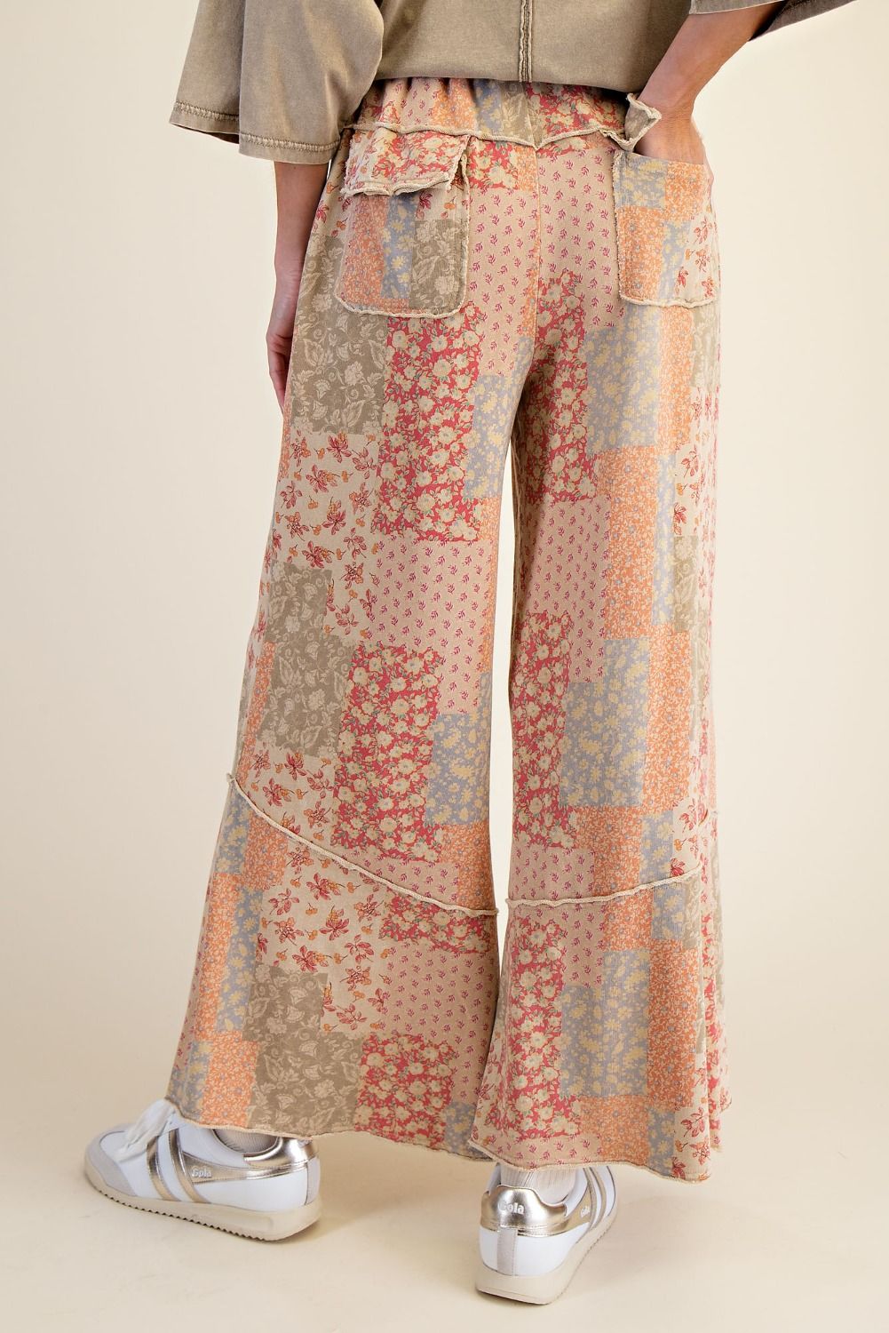 Patchwork Print Mineral Washed Terry Pants
