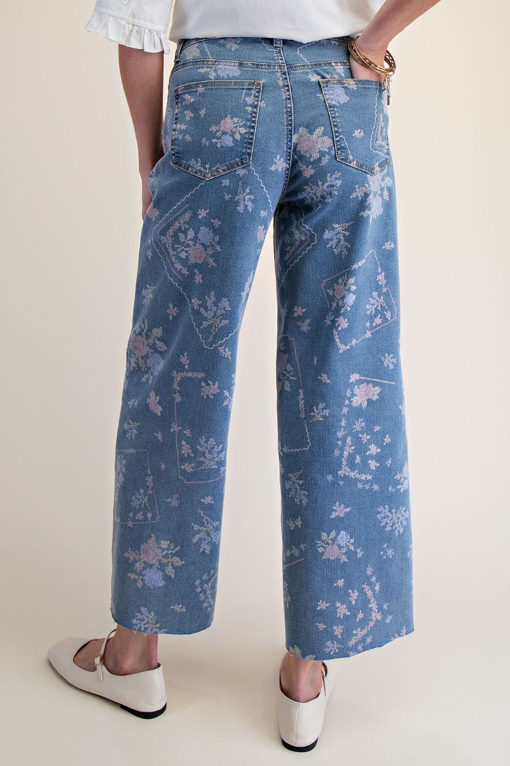 Printed Enzyme Washed Strecth Denim Pants
