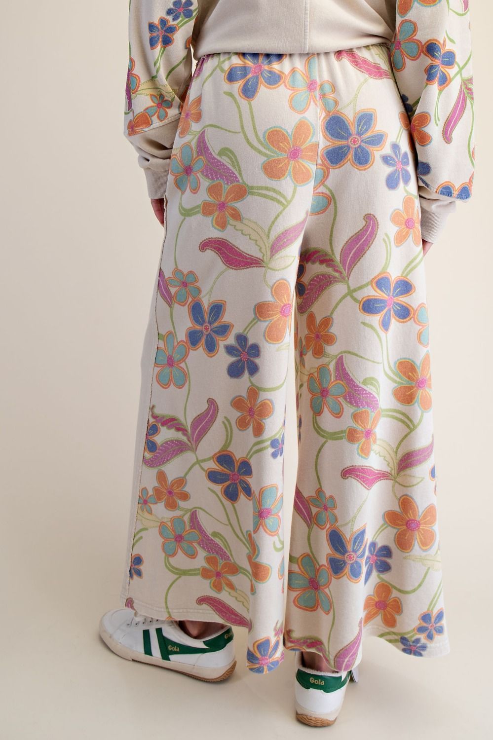 Floral Print Mix Washed Terry Pants