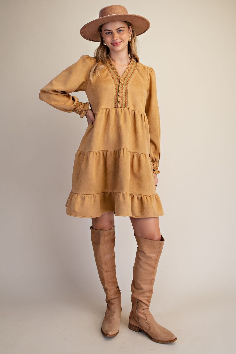 Tiered Faux Suede Dress