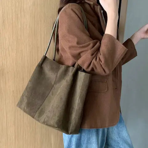 Suede-Like Tote W/Cosmetic Pouch