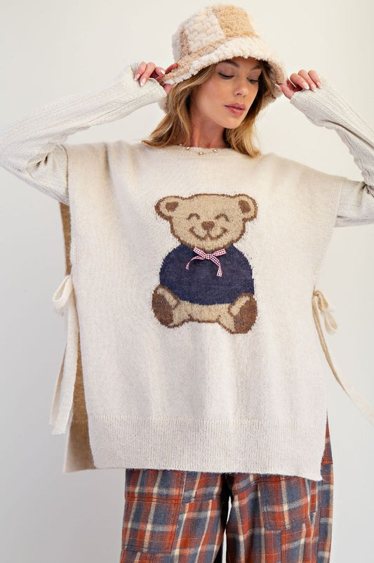 Teddy Bear Front Knitted Sweater Vest