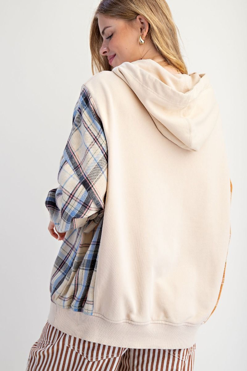 Plaid Mix Washed Terry Hoodie Pullover