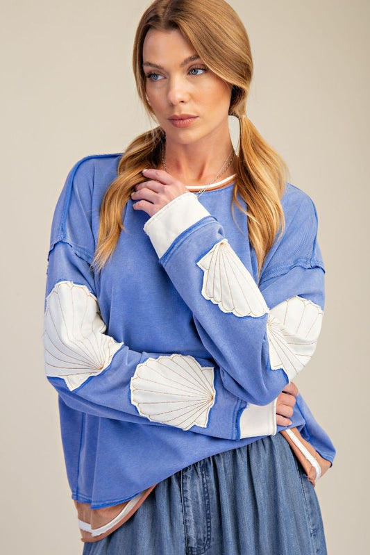 Shell Patches Washed Terry Pullover