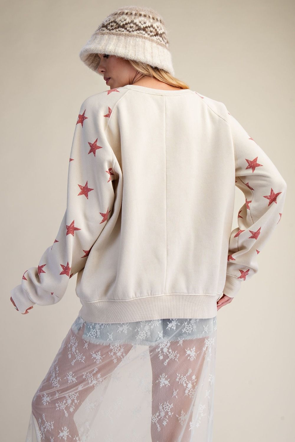 Star Printed Washed Terry Pullover