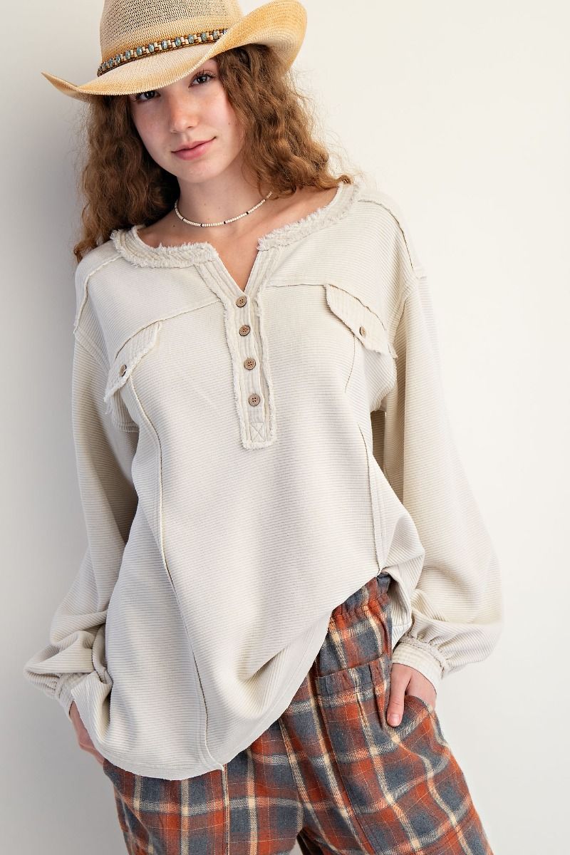 Textured Thermal Washed Henely Top