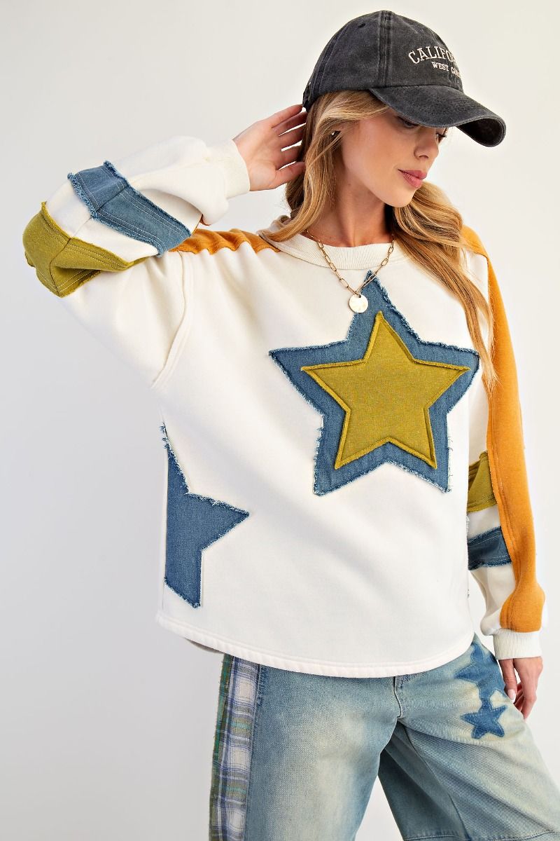 Star Patch Front Soft Washed Fleece Pullover